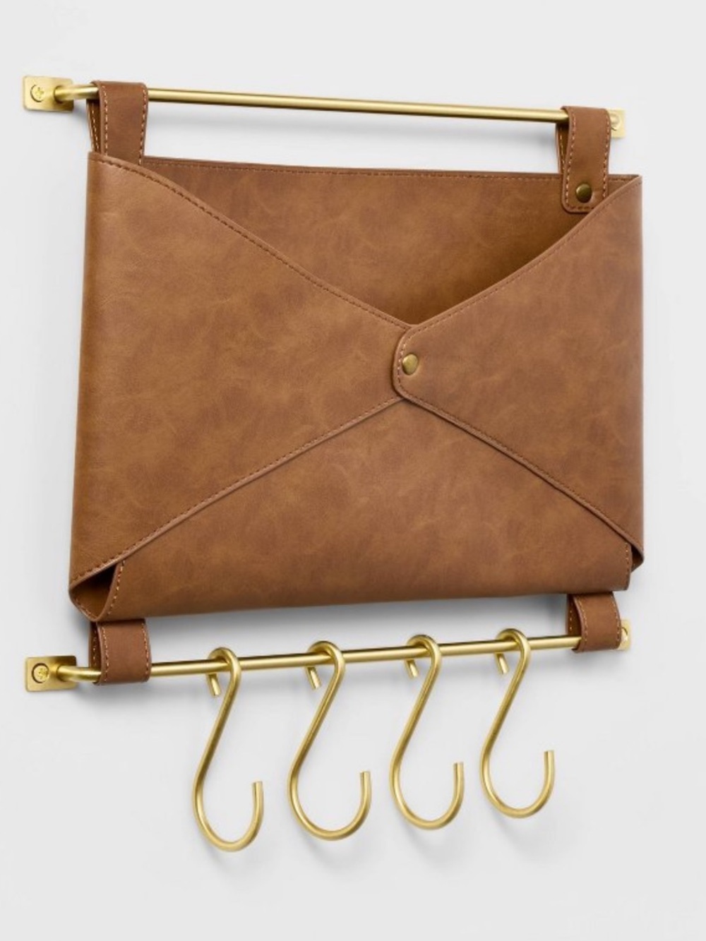 Target Threshold Entryway Organizer Faux Leather & Gold Wall Mounted Mail Holder - Picture 3 of 7